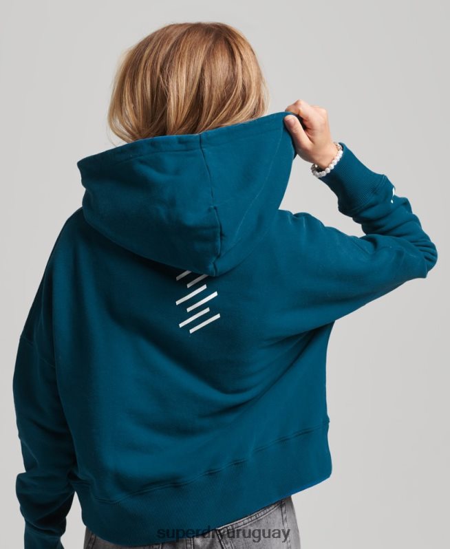 uy Superdry mujer sudadera con capucha Code Core Sport Crop Box azul DT2N8Z6129 ropa