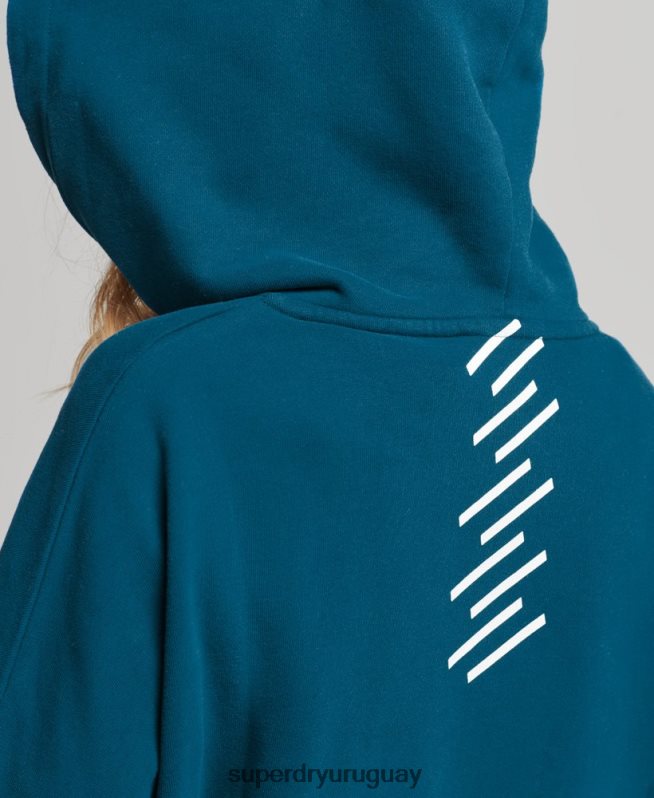 uy Superdry mujer sudadera con capucha Code Core Sport Crop Box azul DT2N8Z6129 ropa