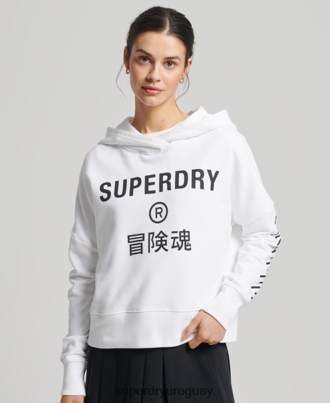 uy Superdry mujer sudadera con capucha Code Core Sport Crop Box blanco DT2N8Z5913 ropa