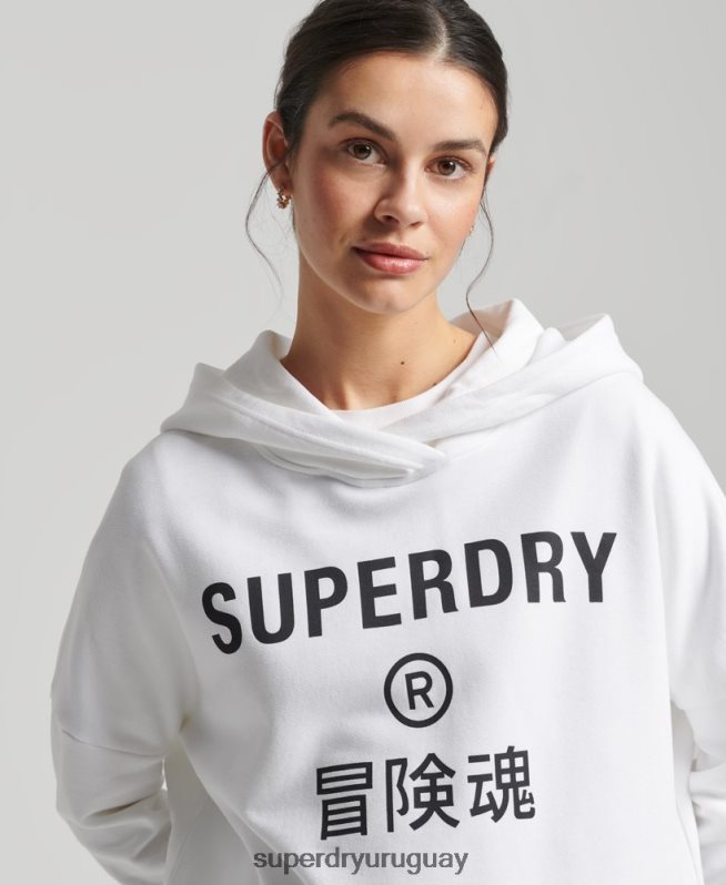 uy Superdry mujer sudadera con capucha Code Core Sport Crop Box blanco DT2N8Z5913 ropa