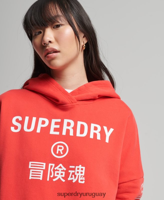 uy Superdry mujer sudadera con capucha Code Core Sport Crop Box coral DT2N8Z5857 ropa