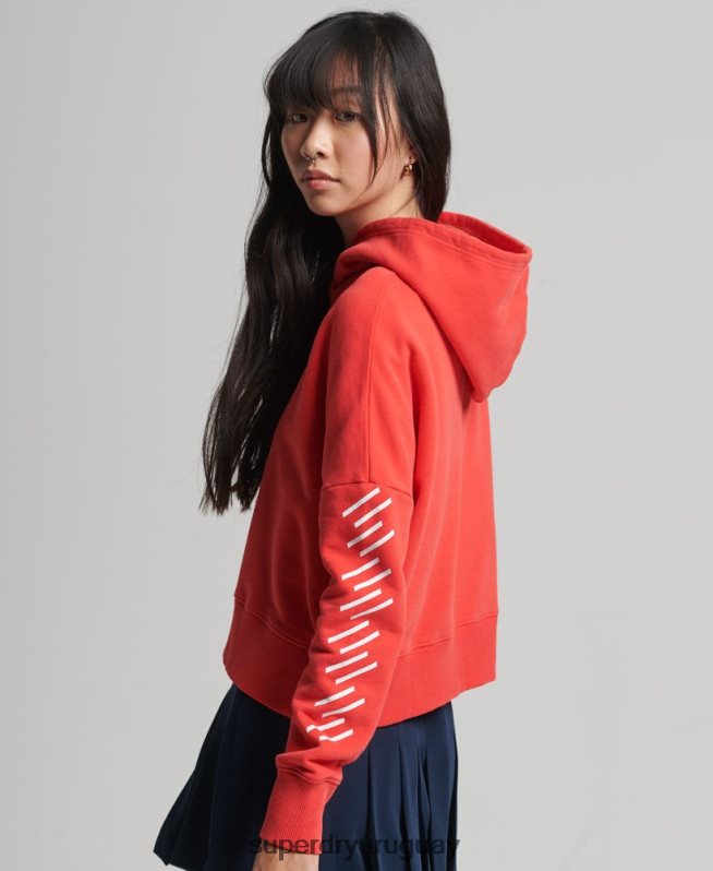 uy Superdry mujer sudadera con capucha Code Core Sport Crop Box coral DT2N8Z5857 ropa