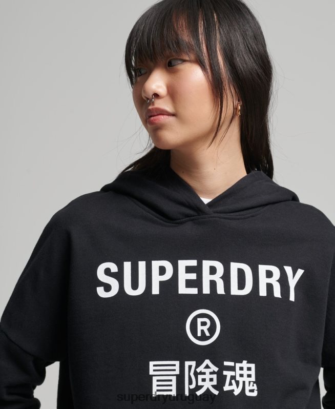uy Superdry mujer sudadera con capucha Code Core Sport Crop Box negro DT2N8Z5862 ropa