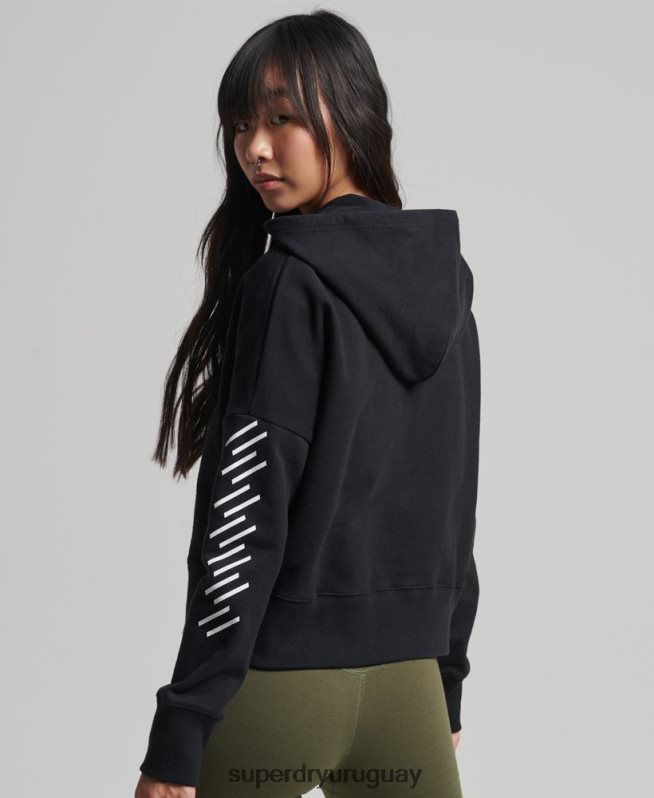 uy Superdry mujer sudadera con capucha Code Core Sport Crop Box negro DT2N8Z5862 ropa