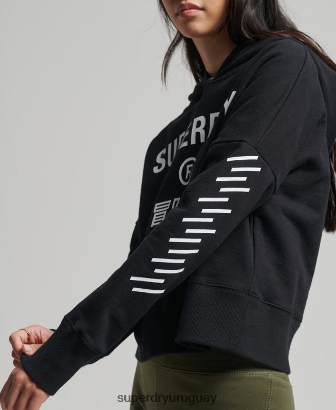 uy Superdry mujer sudadera con capucha Code Core Sport Crop Box negro DT2N8Z5862 ropa