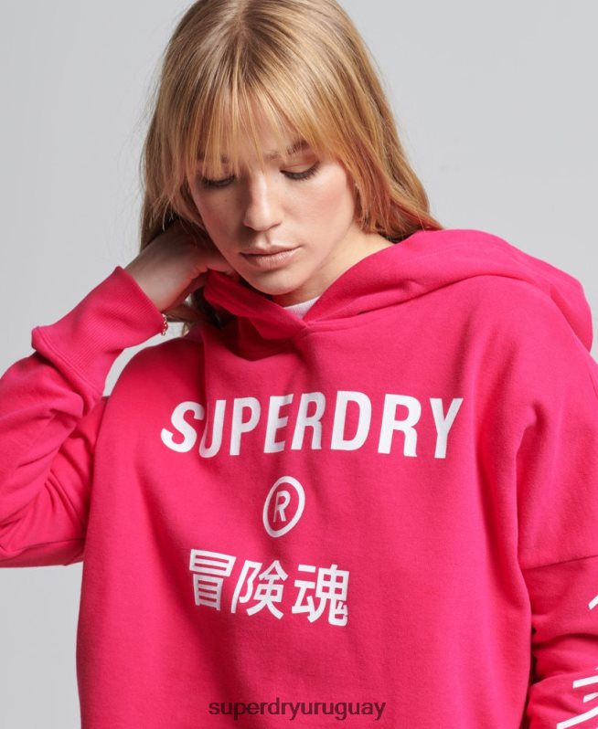 uy Superdry mujer sudadera con capucha Code Core Sport Crop Box rosa DT2N8Z6098 ropa