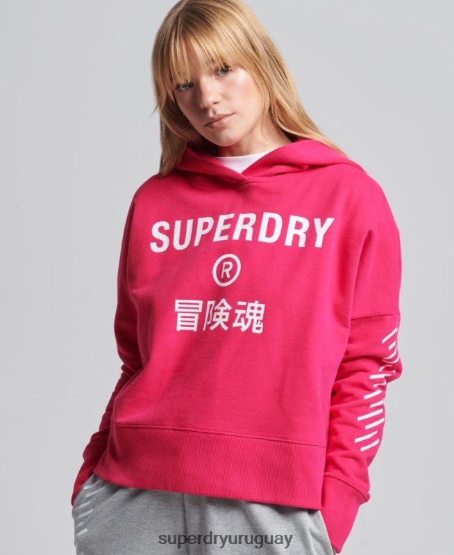 uy Superdry mujer sudadera con capucha Code Core Sport Crop Box rosa DT2N8Z6098 ropa