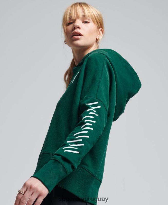 uy Superdry mujer sudadera con capucha Code Core Sport Crop Box verde DT2N8Z5955 ropa
