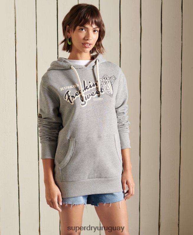 uy Superdry mujer sudadera con capucha Heritage Mountain extragrande gris claro DT2N8Z3469 ropa