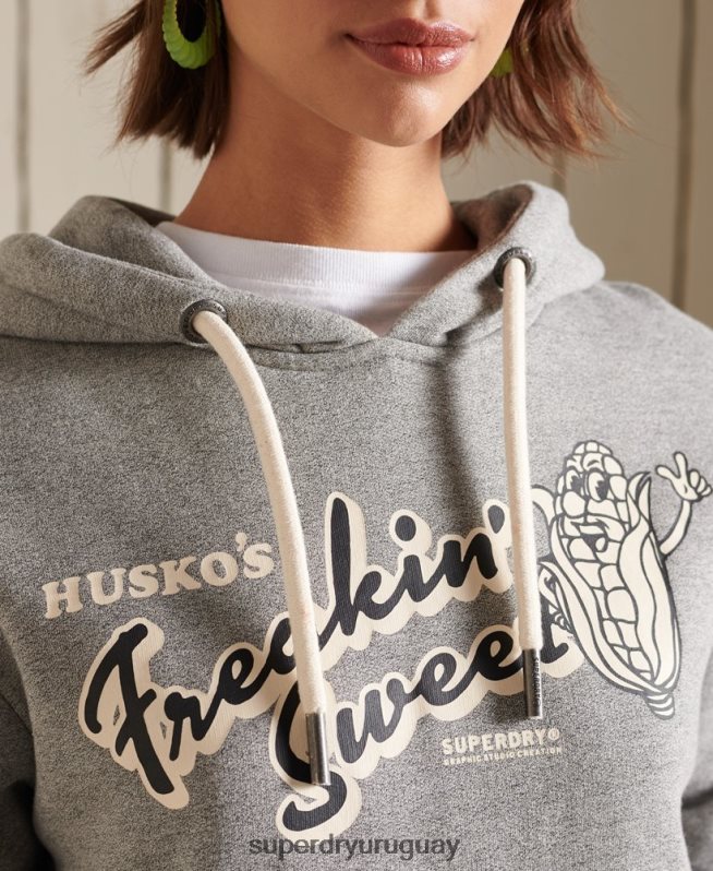 uy Superdry mujer sudadera con capucha Heritage Mountain extragrande gris claro DT2N8Z3469 ropa