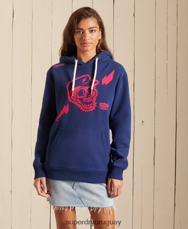 uy Superdry mujer sudadera con capucha boho y rock extragrande azul DT2N8Z6141 ropa