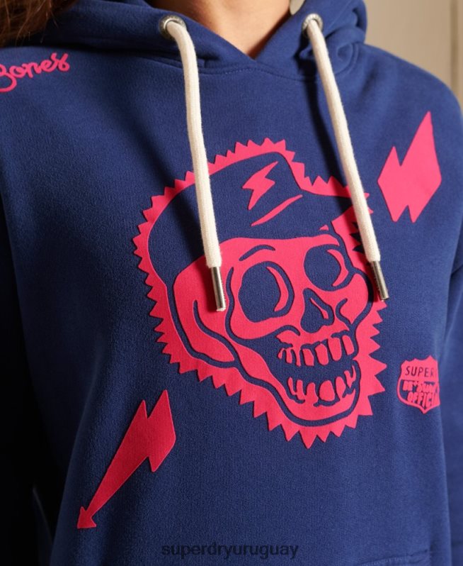 uy Superdry mujer sudadera con capucha boho y rock extragrande azul DT2N8Z6141 ropa