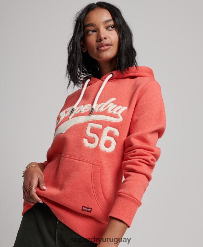 uy Superdry mujer sudadera con capucha colegial con guión vintage coral DT2N8Z2313 ropa