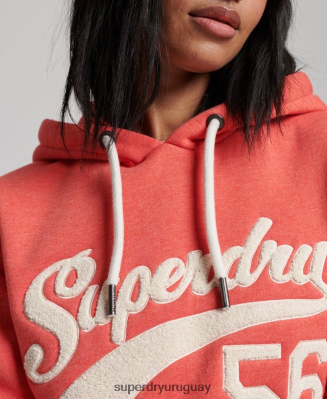 uy Superdry mujer sudadera con capucha colegial con guión vintage coral DT2N8Z2313 ropa