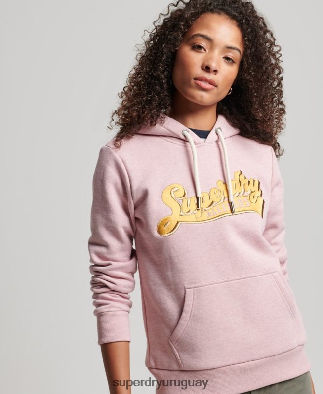 uy Superdry mujer sudadera con capucha colegial con guión vintage rosa DT2N8Z2281 ropa