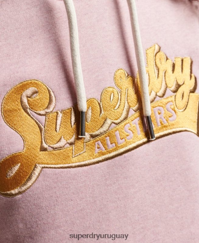 uy Superdry mujer sudadera con capucha colegial con guión vintage rosa DT2N8Z2281 ropa