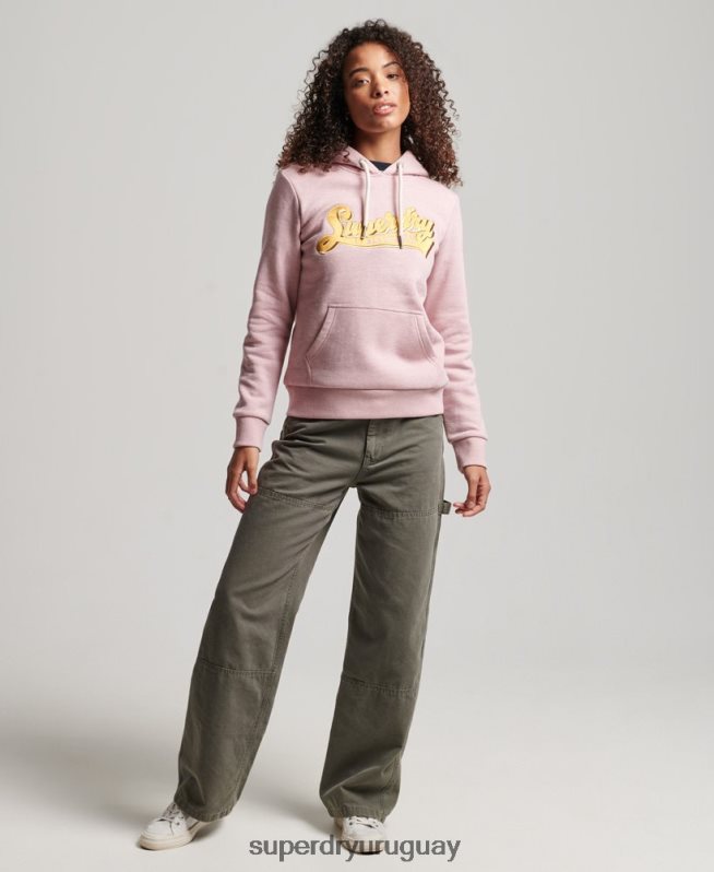 uy Superdry mujer sudadera con capucha colegial con guión vintage rosa DT2N8Z2281 ropa