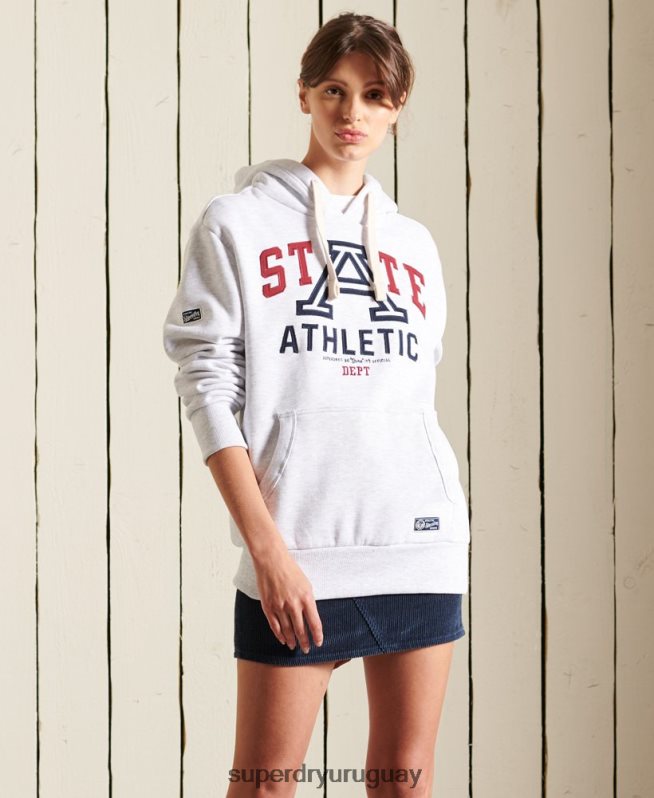 uy Superdry mujer sudadera con capucha colegial state extragrande gris claro DT2N8Z5846 ropa
