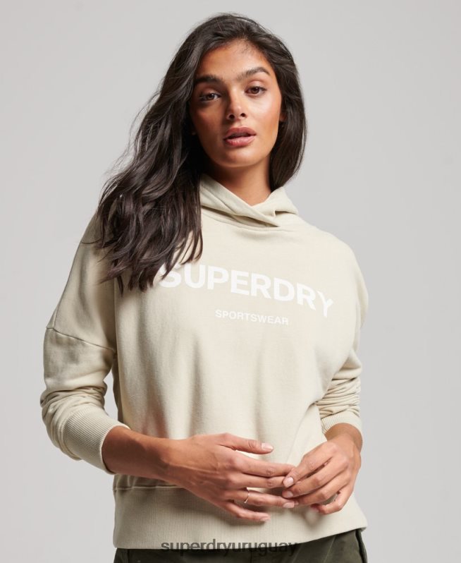 uy Superdry mujer sudadera con capucha core sport beige DT2N8Z3360 ropa