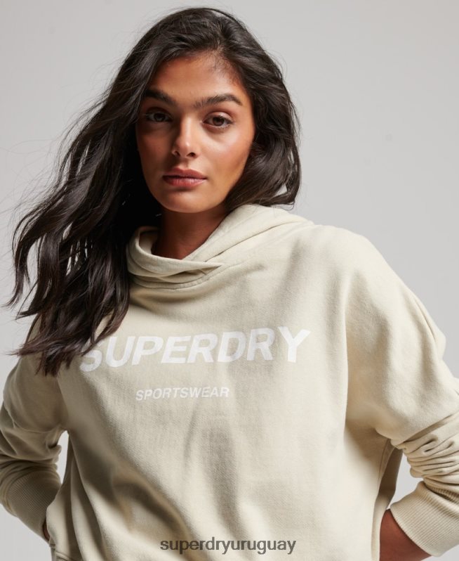 uy Superdry mujer sudadera con capucha core sport beige DT2N8Z3360 ropa