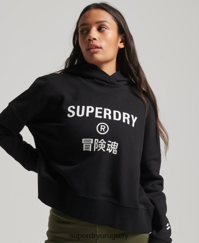 uy Superdry mujer sudadera con capucha core sport negro DT2N8Z2302 ropa