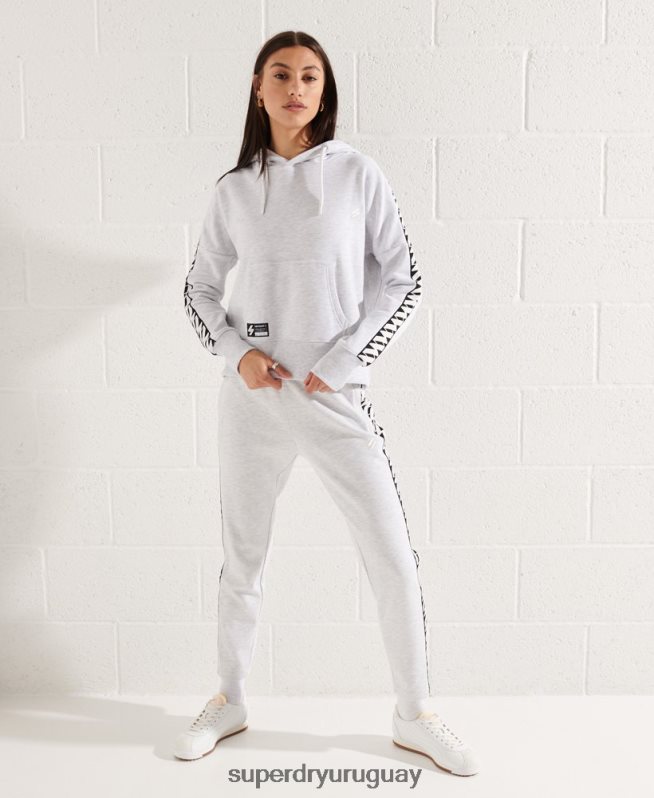 uy Superdry mujer sudadera con capucha corta con cinta del logo gris claro DT2N8Z6147 ropa