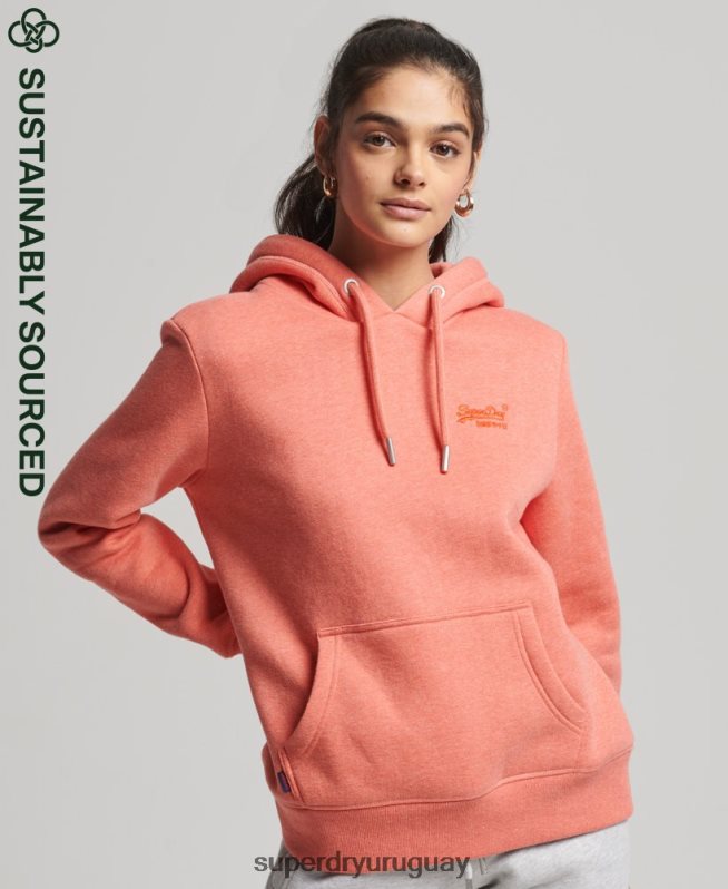 uy Superdry mujer sudadera con capucha de algodón orgánico con logo vintage bordado coral DT2N8Z3385 ropa