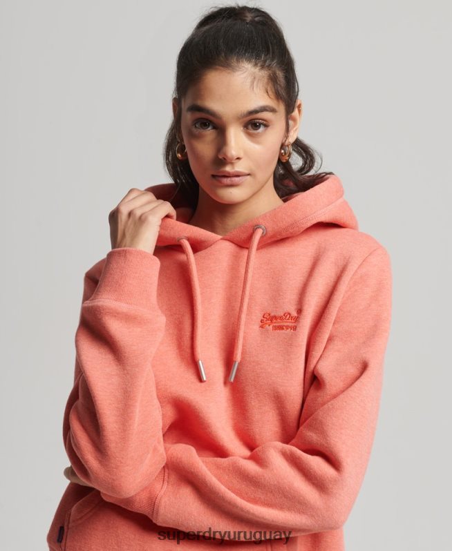 uy Superdry mujer sudadera con capucha de algodón orgánico con logo vintage bordado coral DT2N8Z3385 ropa