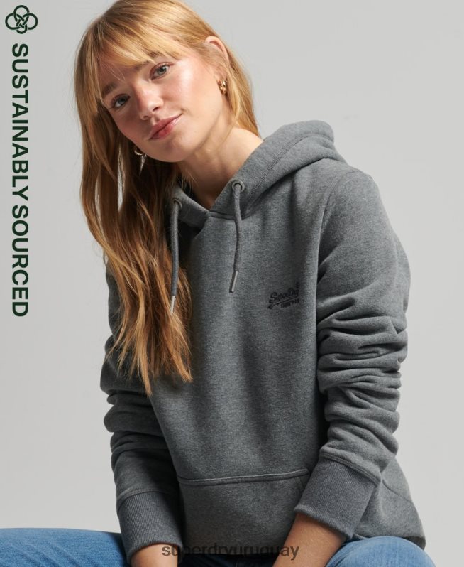 uy Superdry mujer sudadera con capucha de algodón orgánico con logo vintage bordado gris DT2N8Z5875 ropa