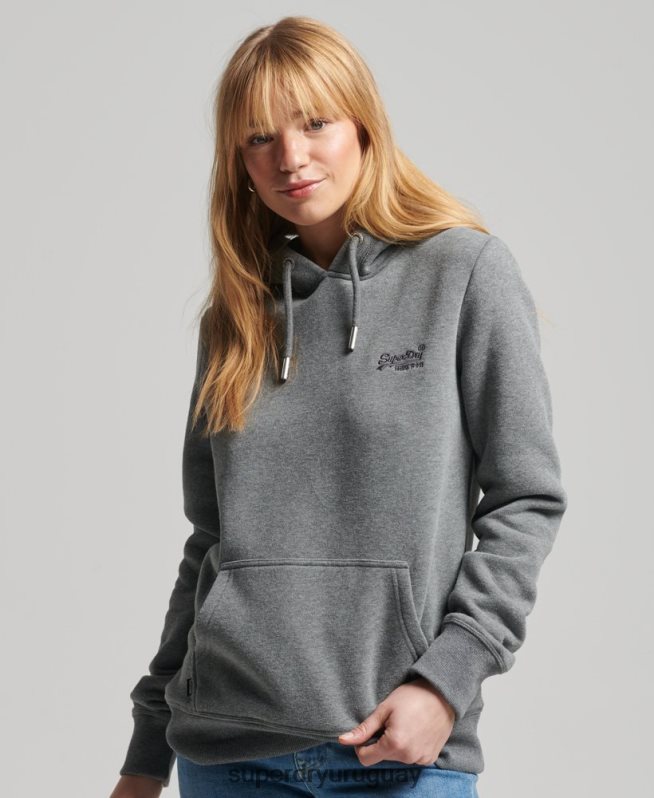 uy Superdry mujer sudadera con capucha de algodón orgánico con logo vintage bordado gris DT2N8Z5875 ropa