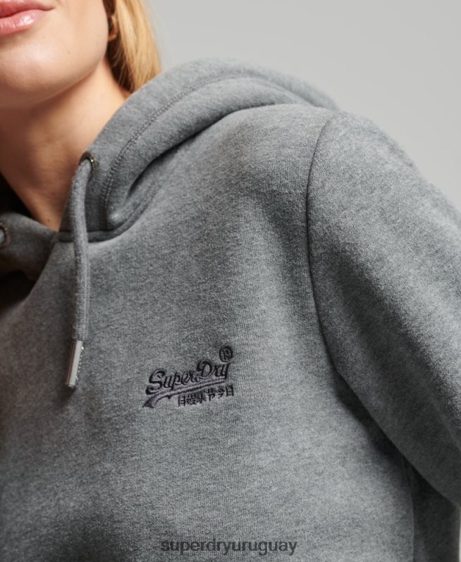 uy Superdry mujer sudadera con capucha de algodón orgánico con logo vintage bordado gris DT2N8Z5875 ropa