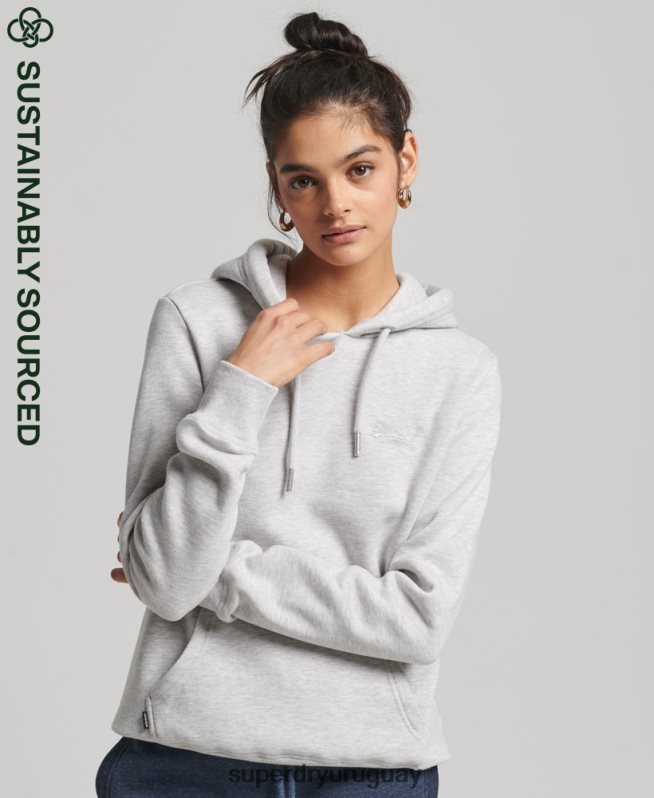 uy Superdry mujer sudadera con capucha de algodón orgánico con logo vintage bordado gris claro DT2N8Z3336 ropa
