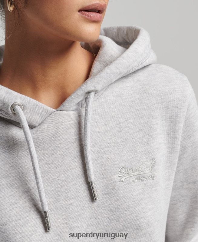 uy Superdry mujer sudadera con capucha de algodón orgánico con logo vintage bordado gris claro DT2N8Z3336 ropa