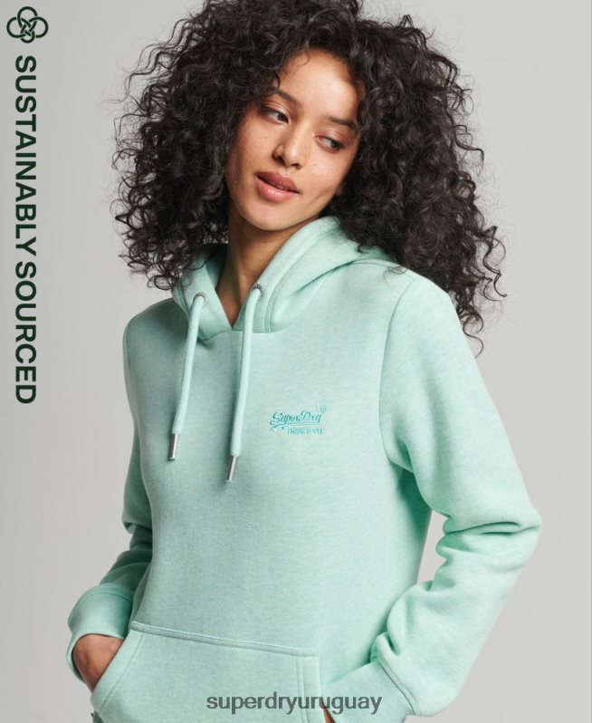 uy Superdry mujer sudadera con capucha de algodón orgánico con logo vintage bordado verde DT2N8Z3422 ropa