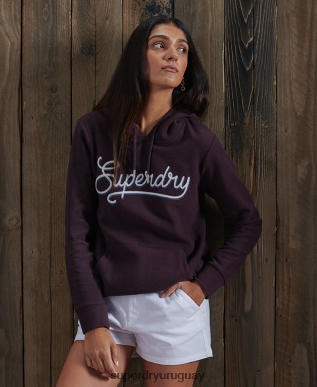 uy Superdry mujer sudadera con capucha de canalé supersuave púrpura DT2N8Z6180 ropa