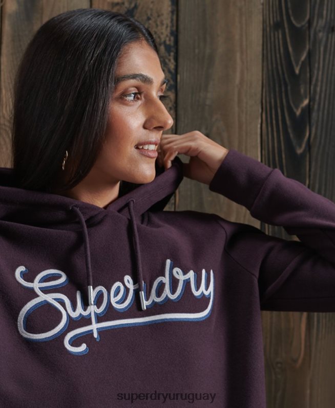 uy Superdry mujer sudadera con capucha de canalé supersuave púrpura DT2N8Z6180 ropa