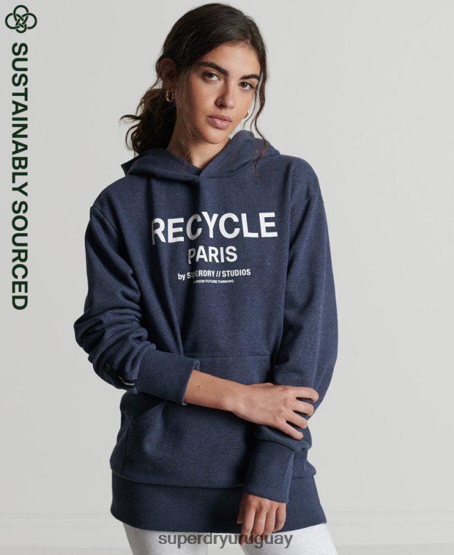 uy Superdry mujer sudadera con capucha de ciudad reciclada azul DT2N8Z5906 ropa