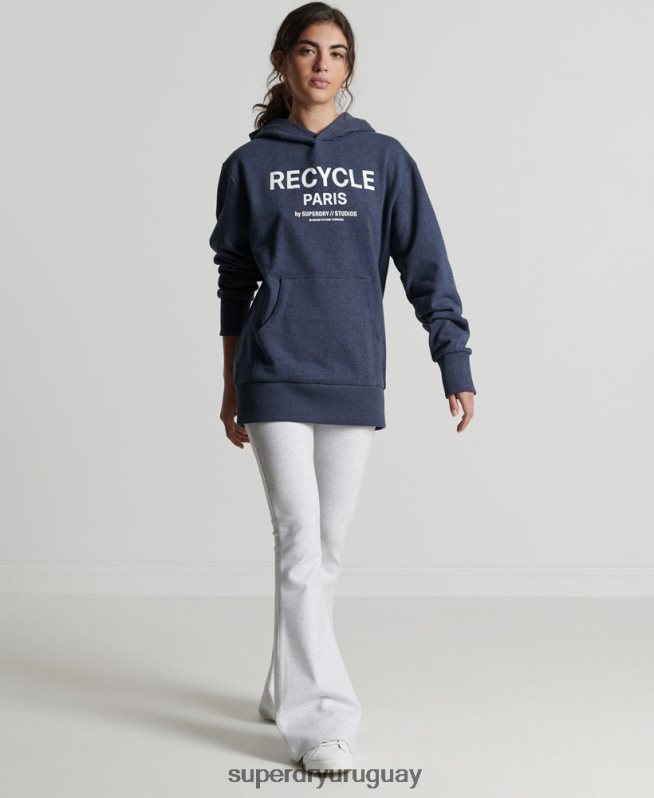 uy Superdry mujer sudadera con capucha de ciudad reciclada azul DT2N8Z5906 ropa