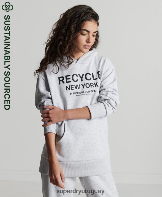 uy Superdry mujer sudadera con capucha de ciudad reciclada gris claro DT2N8Z5835 ropa