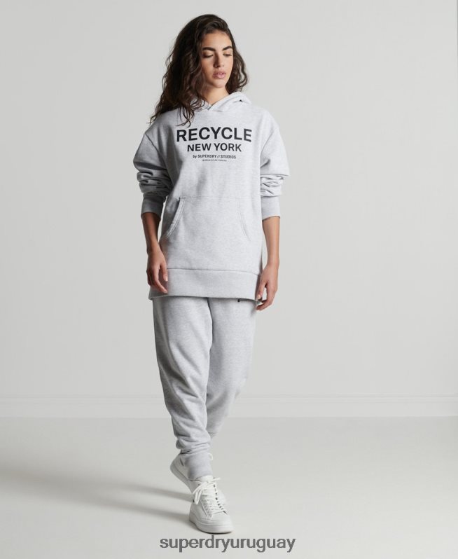 uy Superdry mujer sudadera con capucha de ciudad reciclada gris claro DT2N8Z5835 ropa