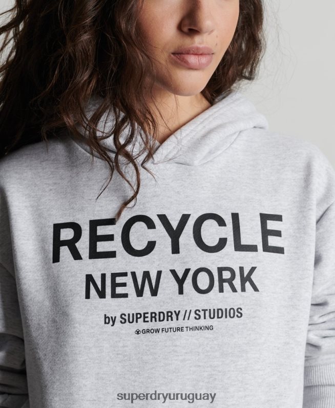 uy Superdry mujer sudadera con capucha de ciudad reciclada gris claro DT2N8Z5835 ropa