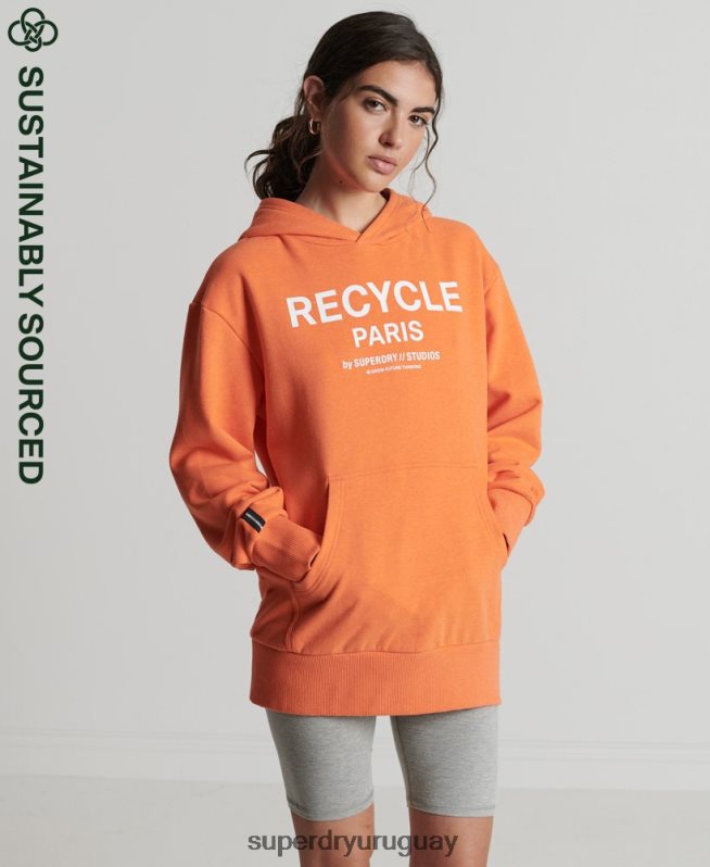 uy Superdry mujer sudadera con capucha de ciudad reciclada naranja DT2N8Z5905 ropa