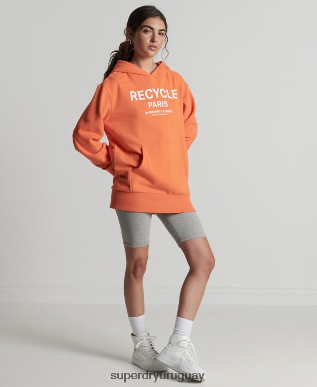 uy Superdry mujer sudadera con capucha de ciudad reciclada naranja DT2N8Z5905 ropa