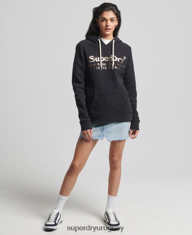 uy Superdry mujer sudadera con capucha de interés del lugar negro DT2N8Z5985 ropa