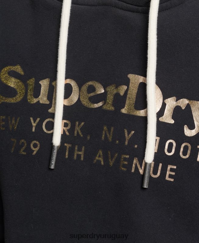 uy Superdry mujer sudadera con capucha de interés del lugar negro DT2N8Z5985 ropa