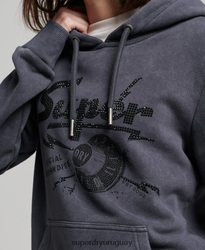 uy Superdry mujer sudadera con capucha de la tienda de merchandising vintage negro DT2N8Z3367 ropa
