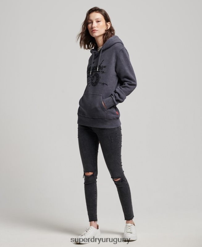 uy Superdry mujer sudadera con capucha de la tienda de merchandising vintage negro DT2N8Z3367 ropa