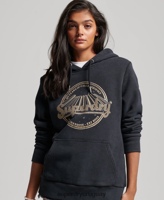 uy Superdry mujer sudadera con capucha de la tienda de merchandising vintage negro DT2N8Z3368 ropa