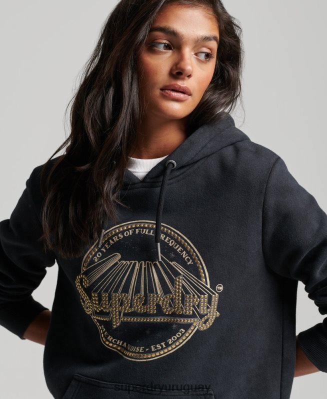 uy Superdry mujer sudadera con capucha de la tienda de merchandising vintage negro DT2N8Z3368 ropa