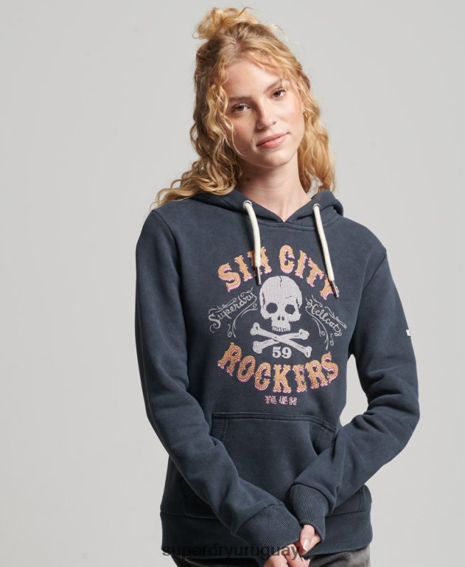 uy Superdry mujer sudadera con capucha de metal de la marca negro DT2N8Z3300 ropa